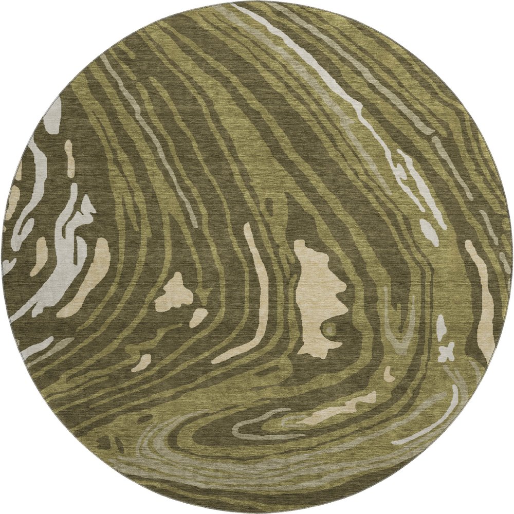 Premium Machine Washable Mayfield AMF1051 Olive 8' x 8' Round Rug. Picture 1
