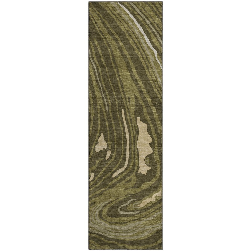 Premium Machine Washable Mayfield AMF1051 Olive 2'3" x 7'6" Runner Rug. Picture 1