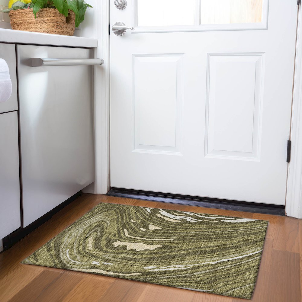 Premium Machine Washable Mayfield AMF1051 Olive 1'8" x 2'6" Rug. Picture 5
