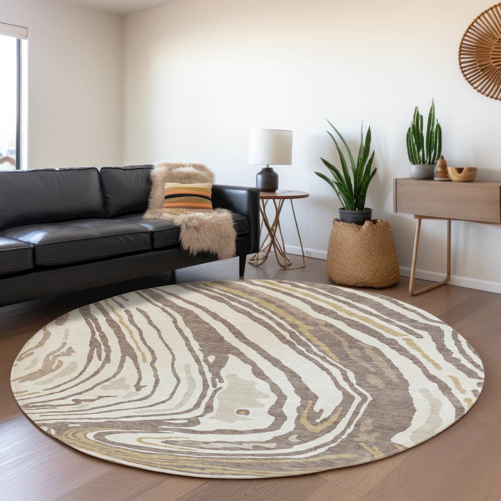 Premium Machine Washable Mayfield AMF1051 Taupe 8' x 8' Round Rug. Picture 5