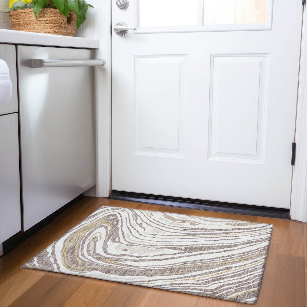Premium Machine Washable Mayfield AMF1051 Taupe 1'8" x 2'6" Rug. Picture 5