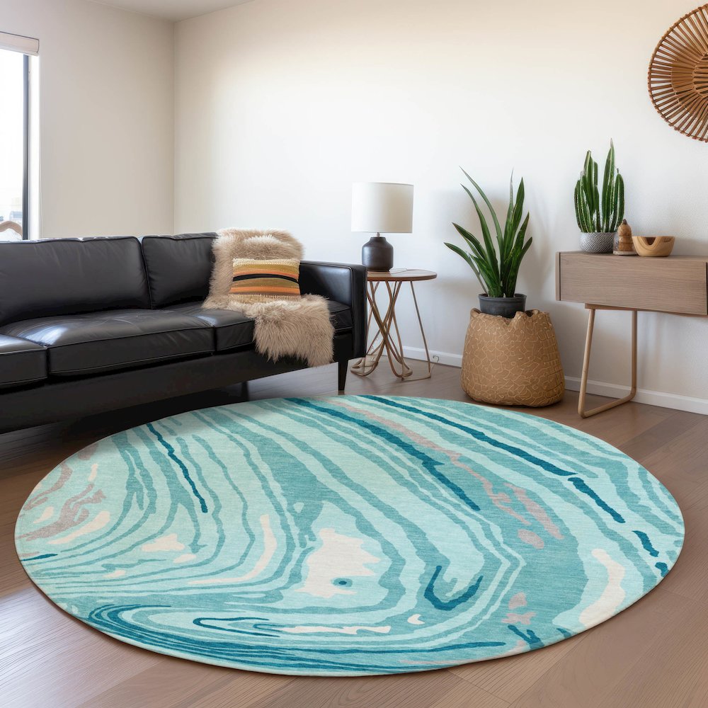 Premium Machine Washable Mayfield AMF1051 Turquoise 8' x 8' Round Rug. Picture 5