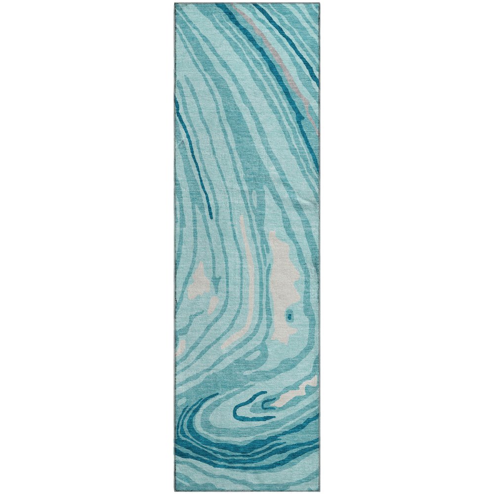 Premium Machine Washable Mayfield AMF1051 Turquoise 2'3" x 7'6" Runner Rug. Picture 1