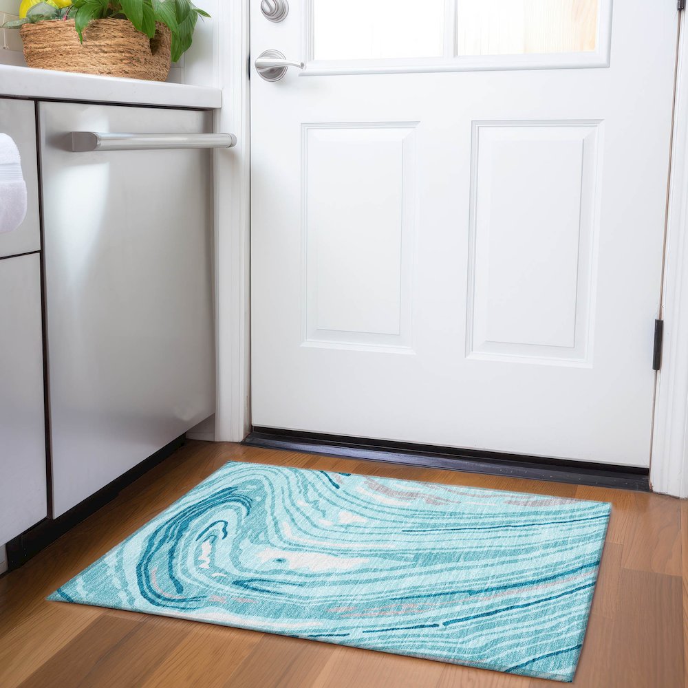 Premium Machine Washable Mayfield AMF1051 Turquoise 1'8" x 2'6" Rug. Picture 5