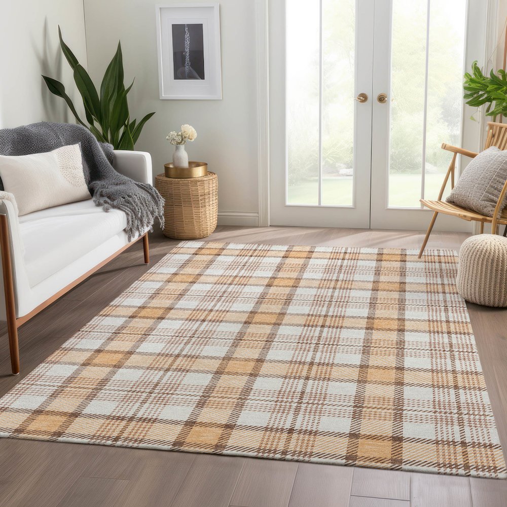 Premium Machine Washable Mayfield AMF1052 Peach 2'6" x 3'10" Rug. Picture 6