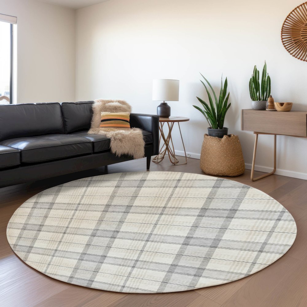 Premium Machine Washable Mayfield AMF1052 Silver 8' x 8' Round Rug. Picture 5