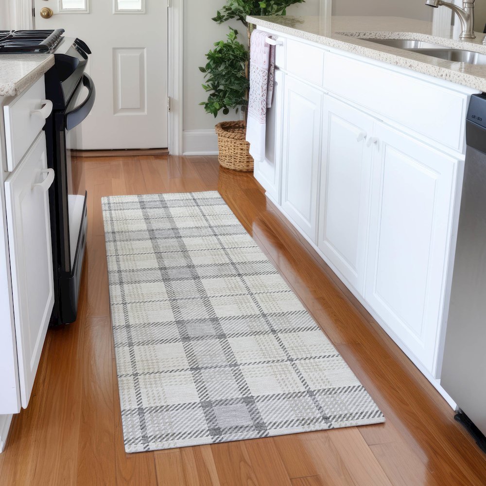 Premium Machine Washable Mayfield AMF1052 Silver 2'3" x 7'6" Runner Rug. Picture 5