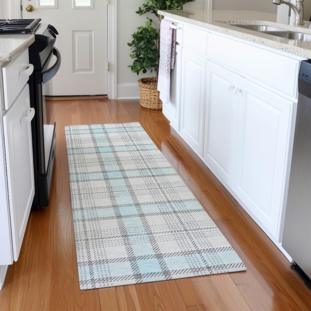Premium Machine Washable Mayfield AMF1052 Sky 2'3" x 7'6" Runner Rug. Picture 5