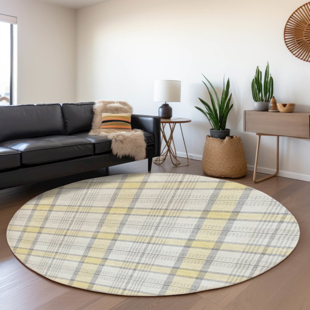 Premium Machine Washable Mayfield AMF1052 Yellow 8' x 8' Round Rug. Picture 5