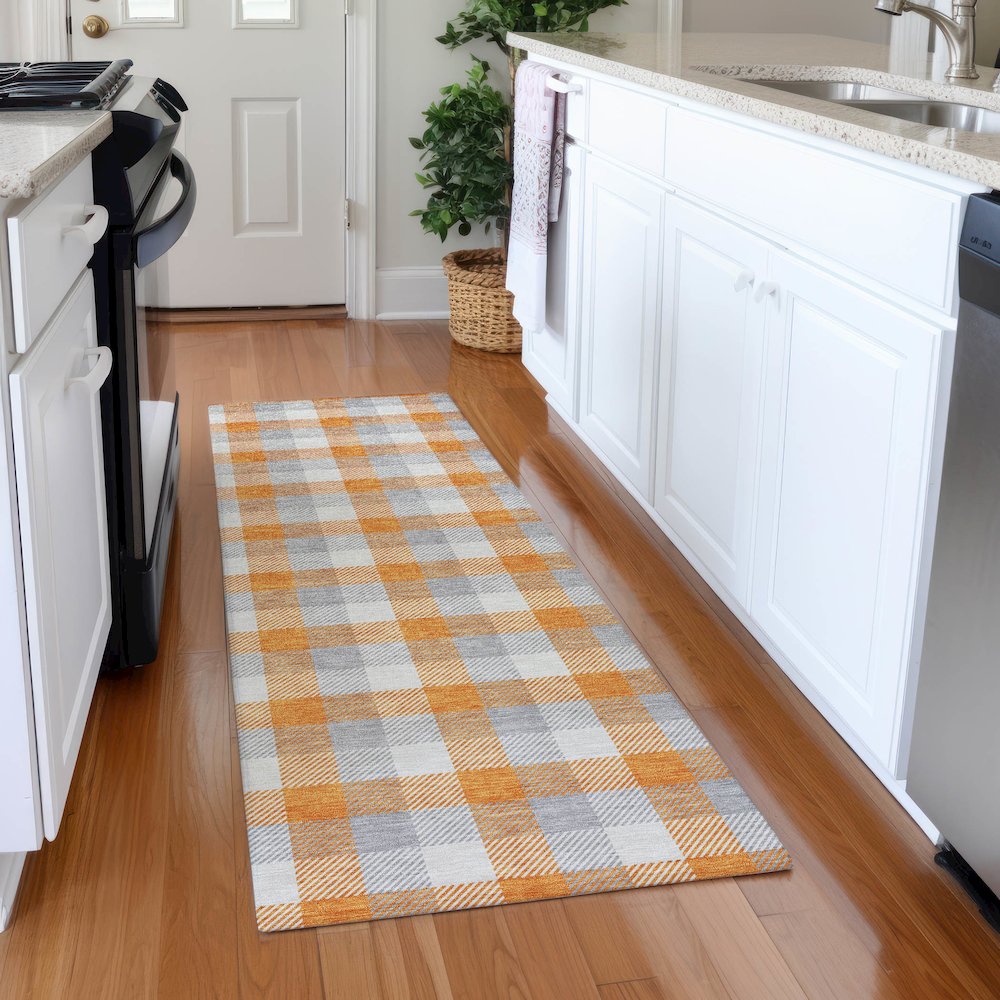 Premium Machine Washable Mayfield AMF1053 Orange 2'3" x 7'6" Runner Rug. Picture 5