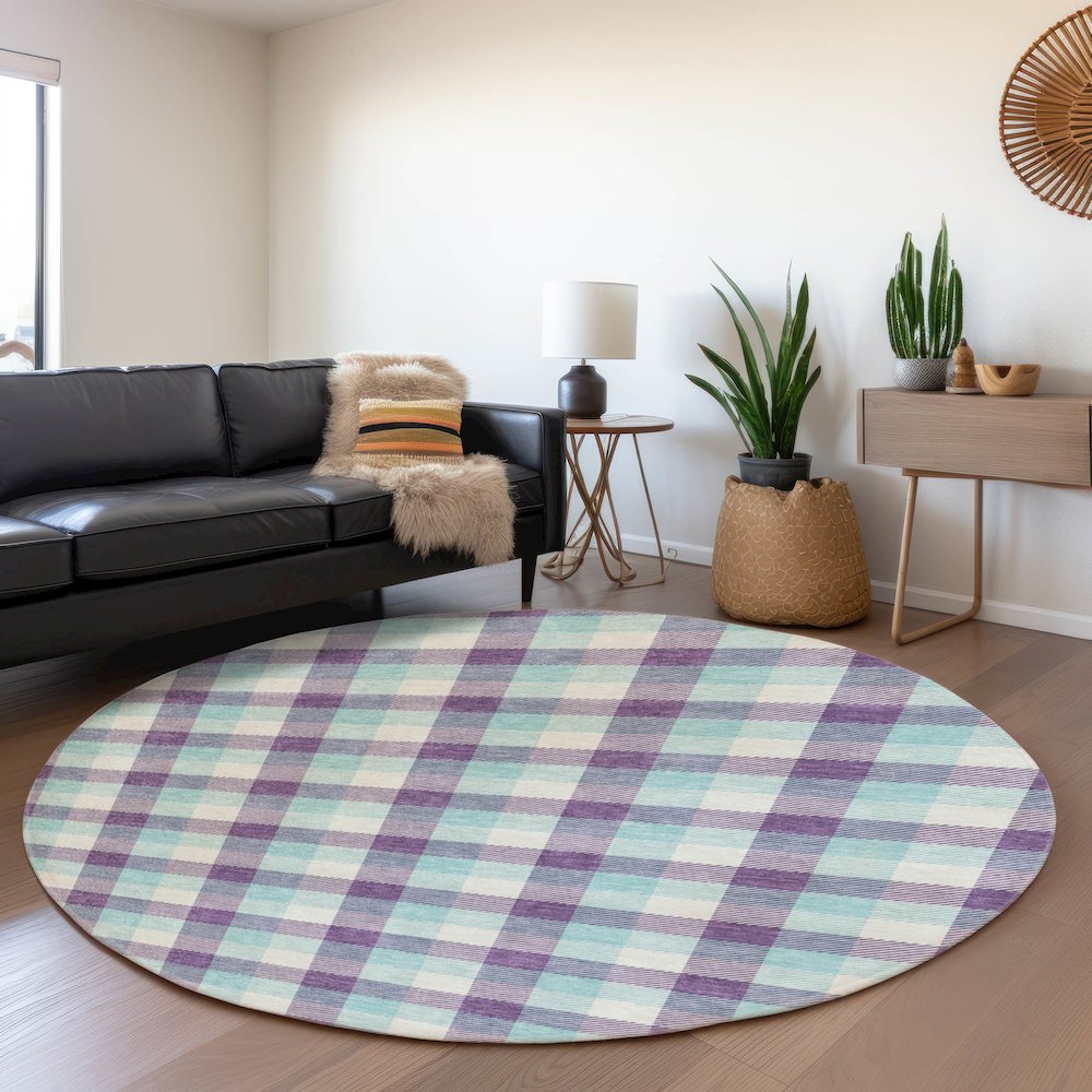 Premium Machine Washable Mayfield AMF1053 Purple 8' x 8' Round Rug. Picture 5