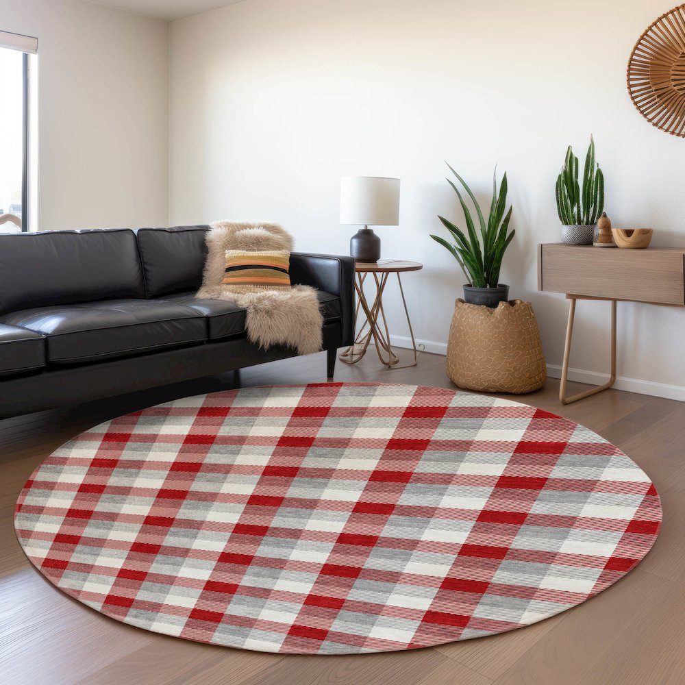 Premium Machine Washable Mayfield AMF1053 Red 8' x 8' Round Rug. Picture 5