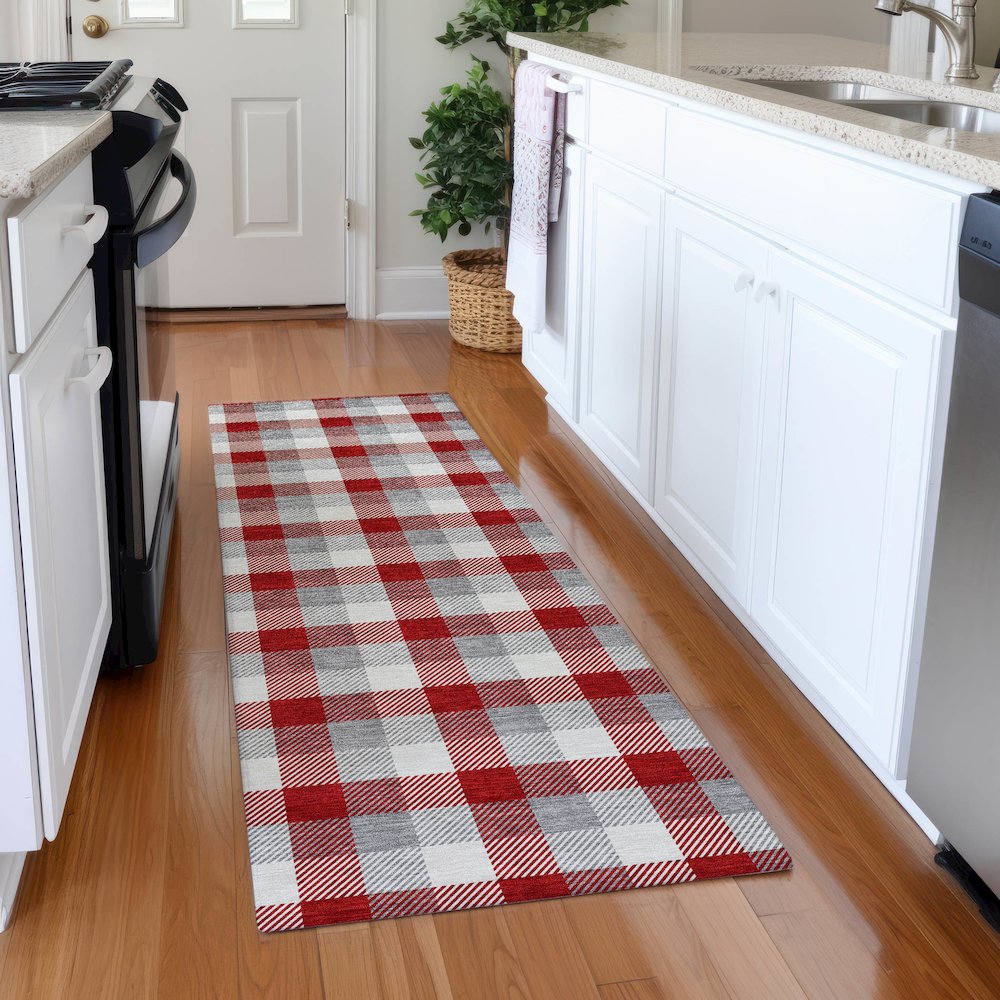 Premium Machine Washable Mayfield AMF1053 Red 2'3" x 7'6" Runner Rug. Picture 5