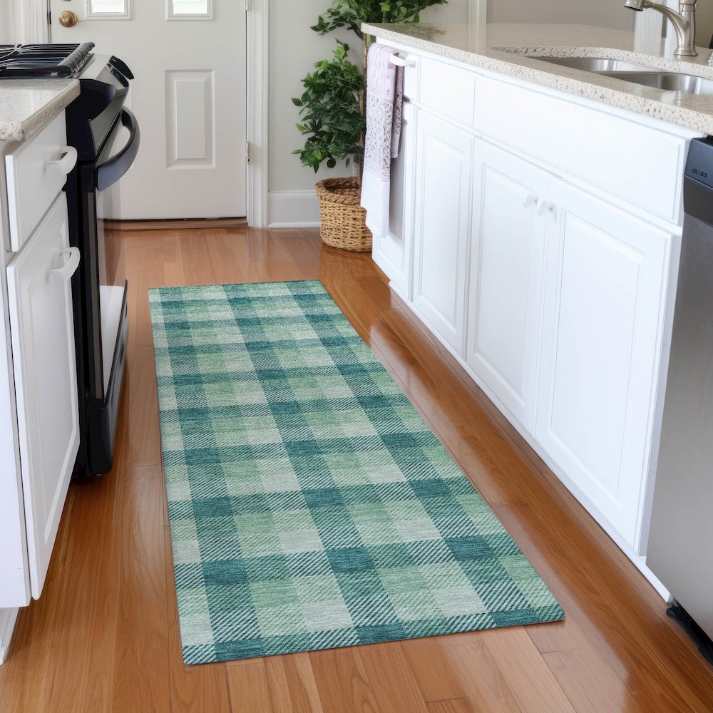 Premium Machine Washable Mayfield AMF1053 Seafoam 2'3" x 7'6" Runner Rug. Picture 5