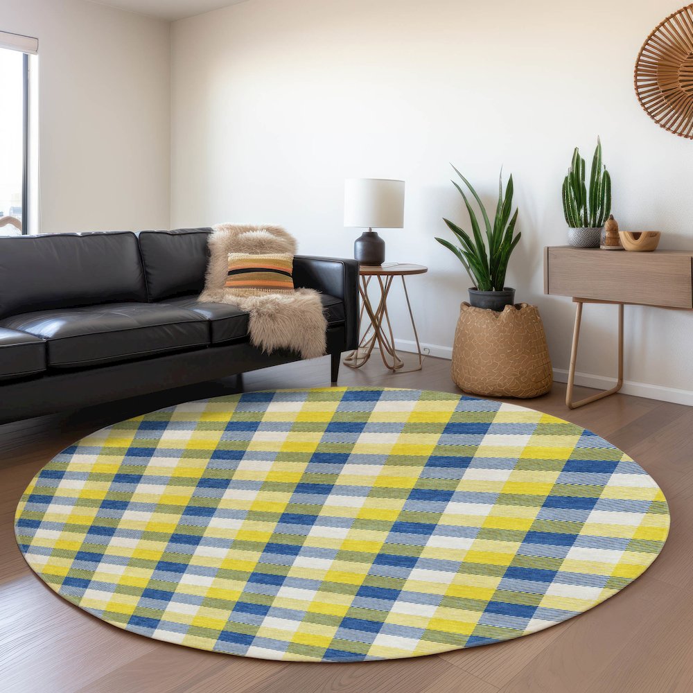 Premium Machine Washable Mayfield AMF1053 Yellow 8' x 8' Round Rug. Picture 5
