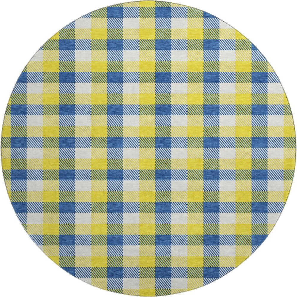 Premium Machine Washable Mayfield AMF1053 Yellow 8' x 8' Round Rug. Picture 1