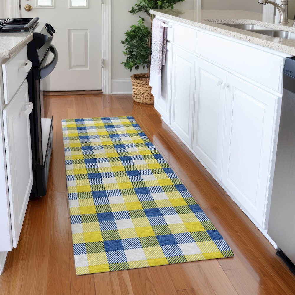 Premium Machine Washable Mayfield AMF1053 Yellow 2'3" x 7'6" Runner Rug. Picture 5