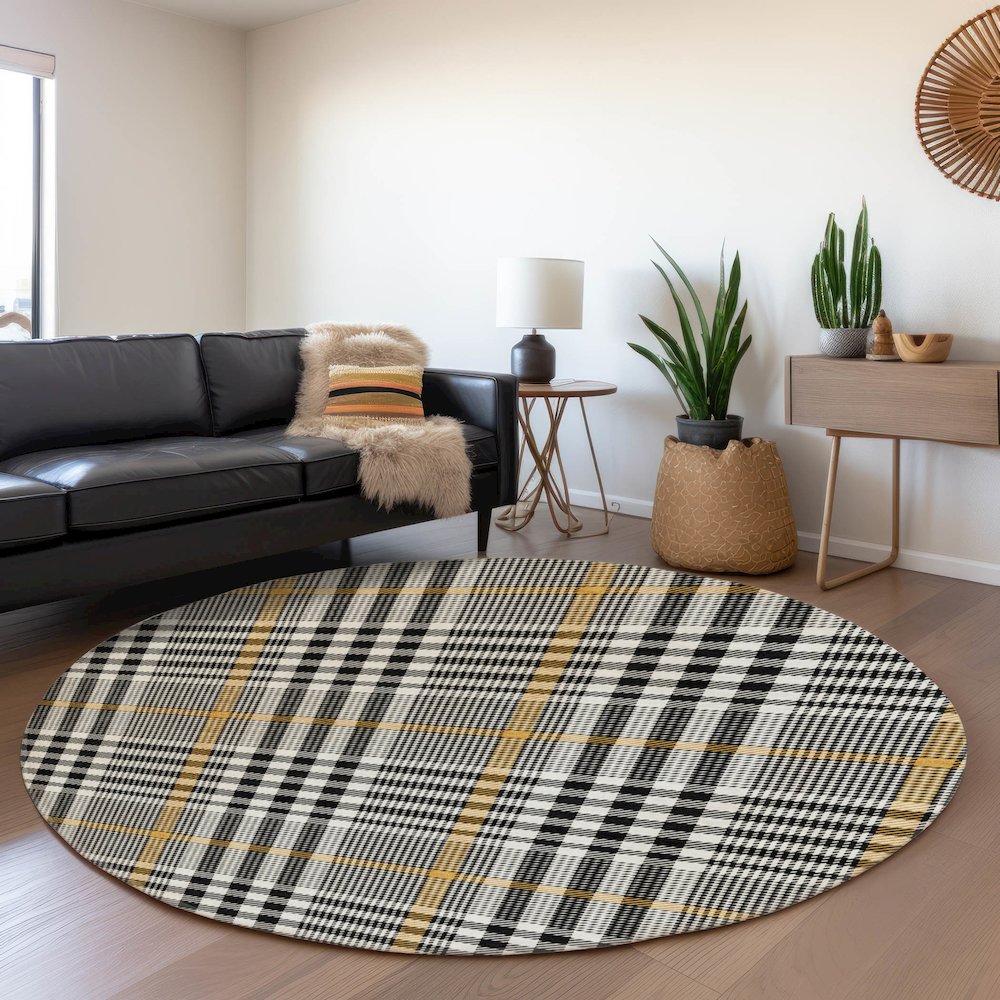 Premium Machine Washable Mayfield AMF1054 Black 8' x 8' Round Rug. Picture 5