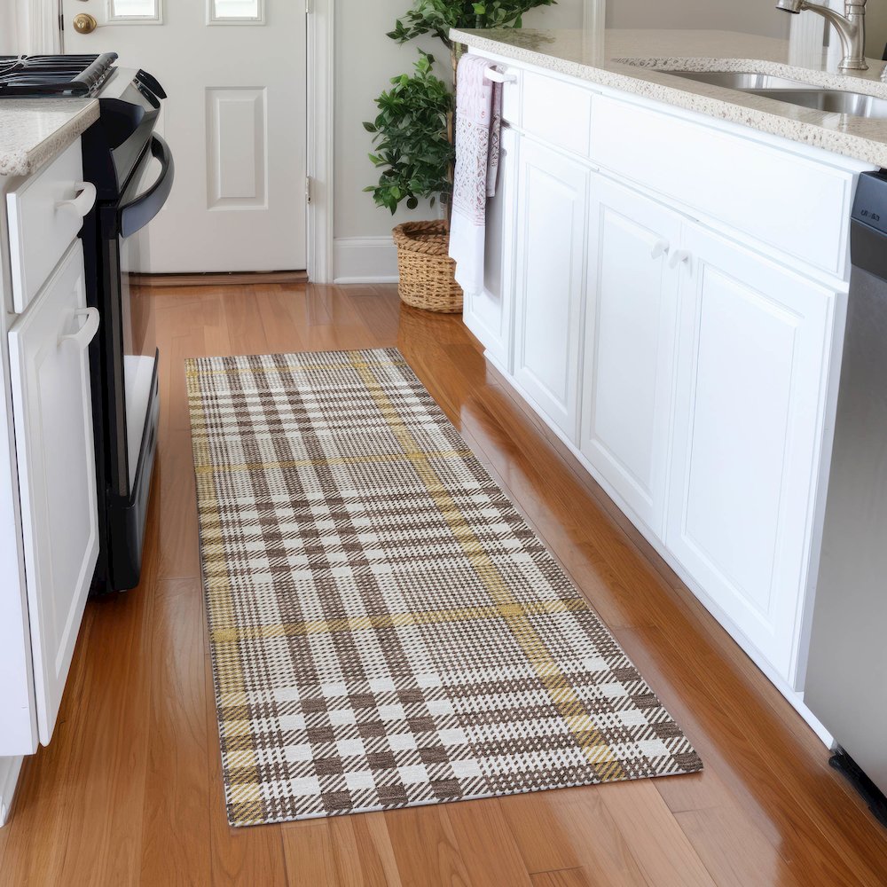 Premium Machine Washable Mayfield AMF1054 Brown 2'3" x 7'6" Runner Rug. Picture 5