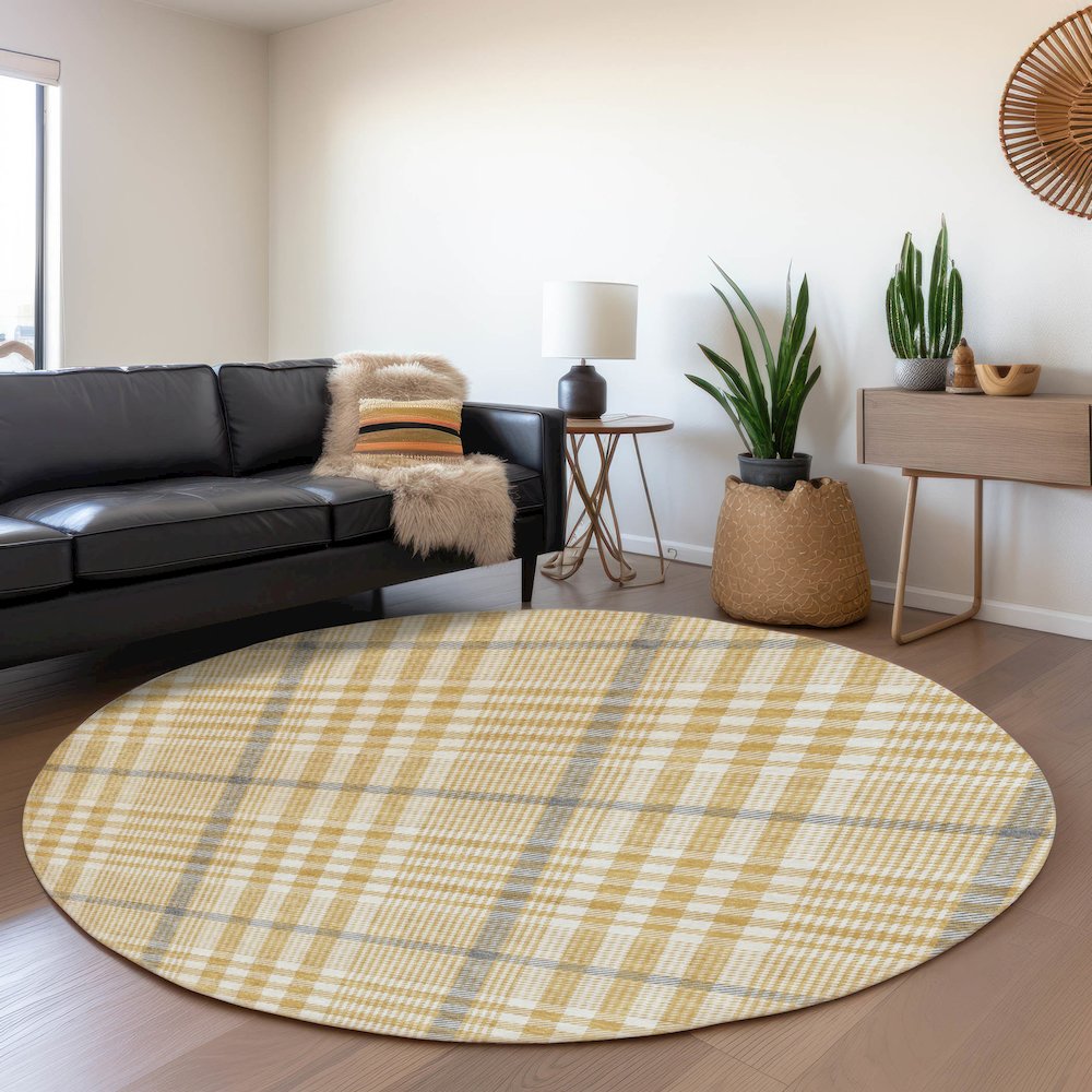 Premium Machine Washable Mayfield AMF1054 Gold 8' x 8' Round Rug. Picture 5