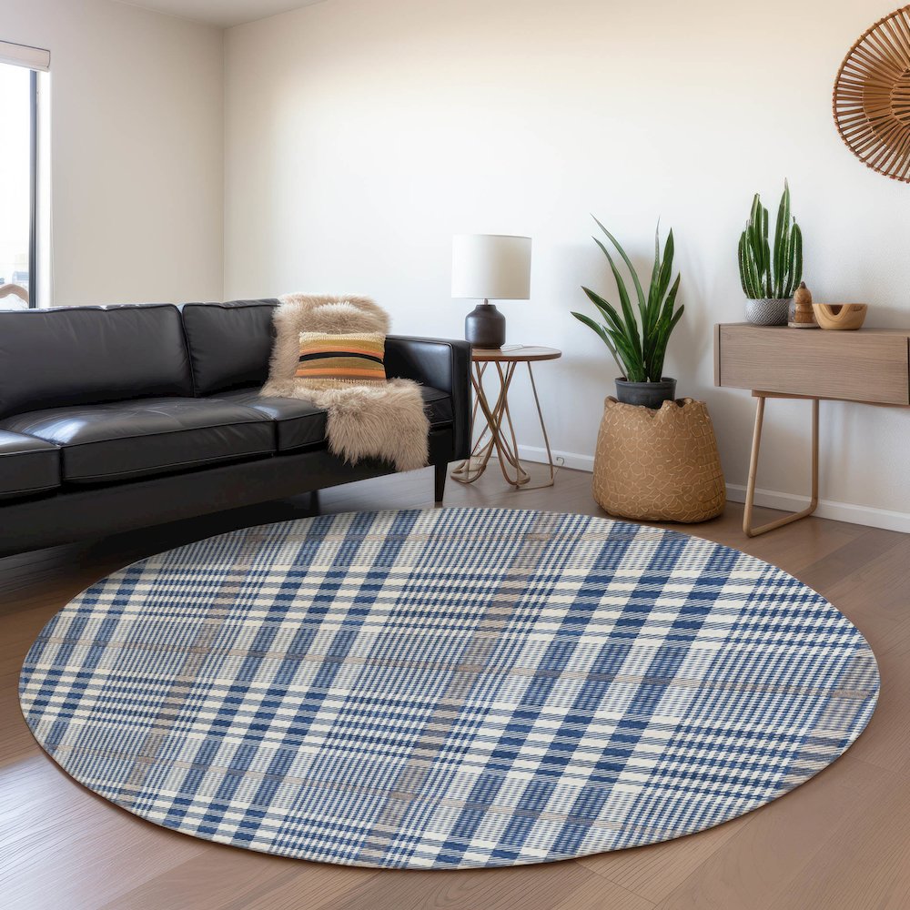 Premium Machine Washable Mayfield AMF1054 Navy 8' x 8' Round Rug. Picture 5