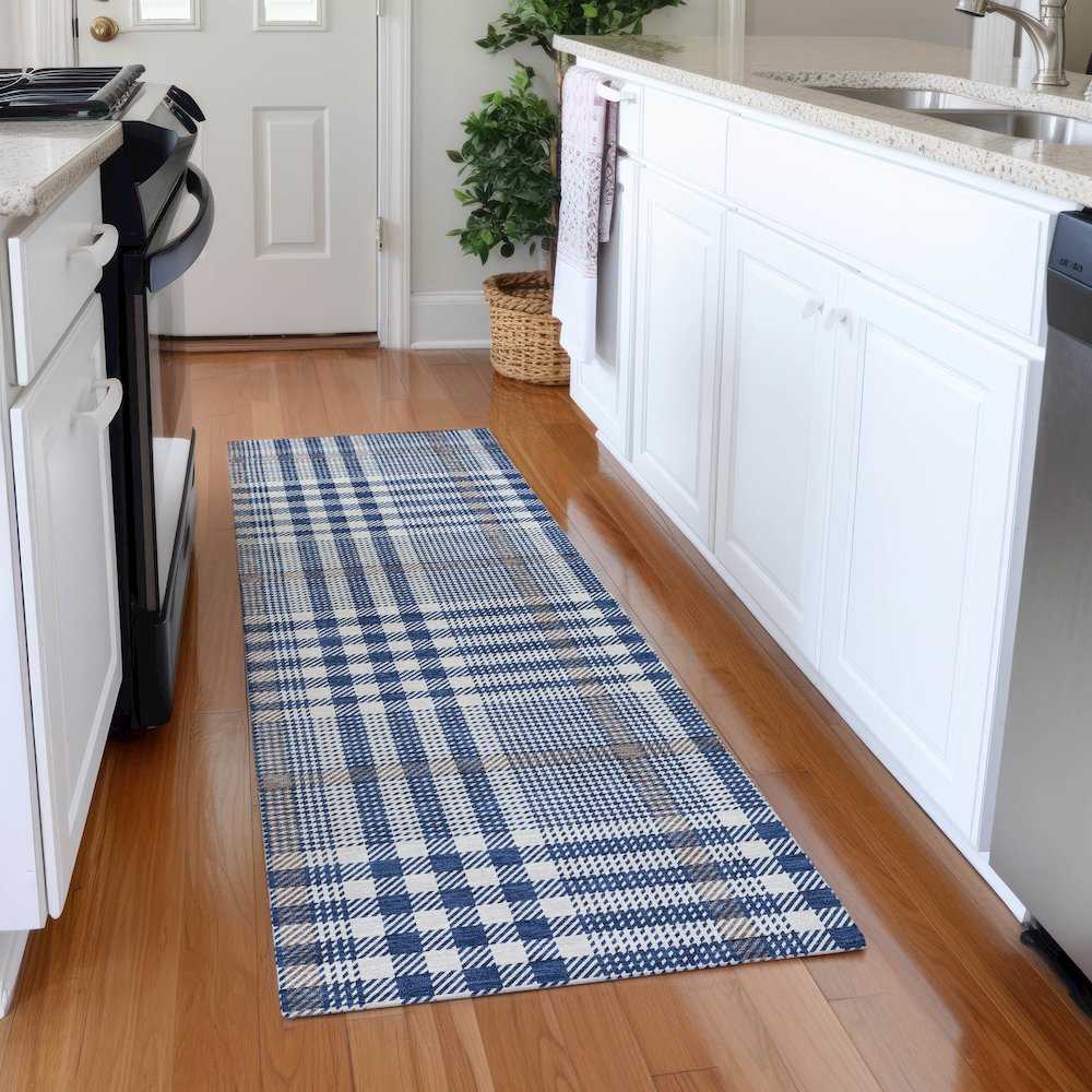 Premium Machine Washable Mayfield AMF1054 Navy 2'3" x 7'6" Runner Rug. Picture 5