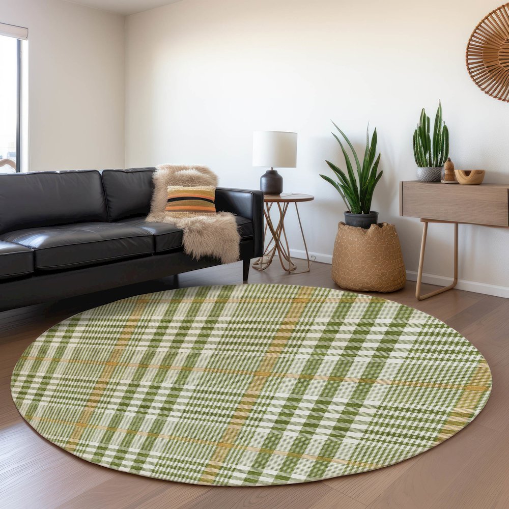 Premium Machine Washable Mayfield AMF1054 Olive 8' x 8' Round Rug. Picture 5