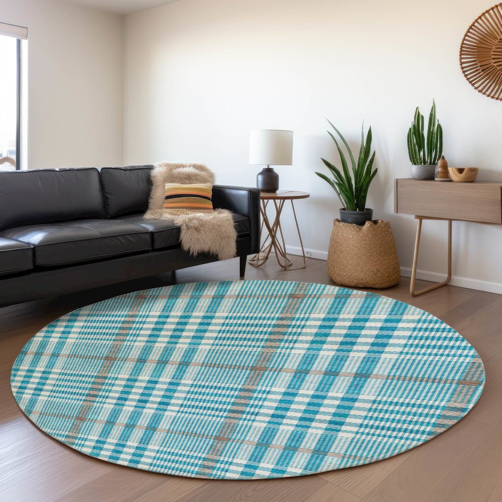 Premium Machine Washable Mayfield AMF1054 Teal 8' x 8' Round Rug. Picture 5