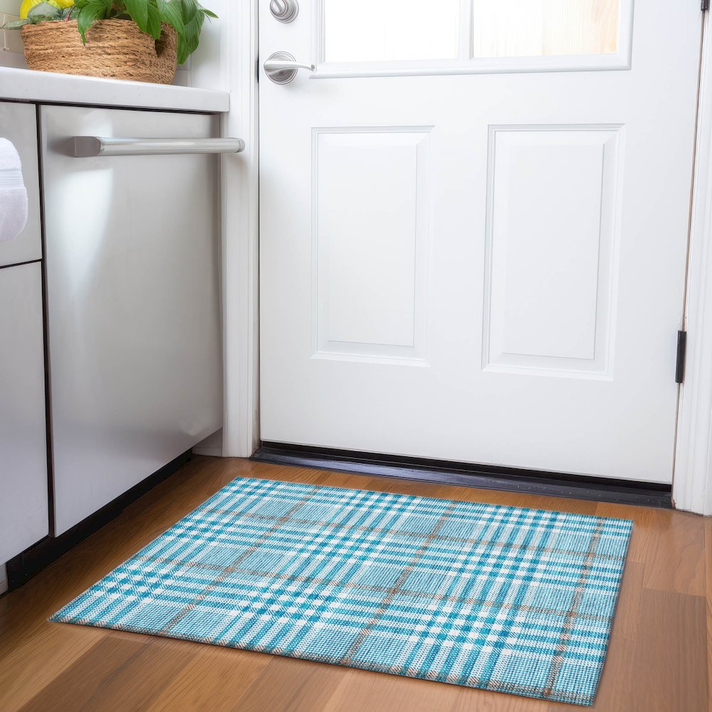 Premium Machine Washable Mayfield AMF1054 Teal 1'8" x 2'6" Rug. Picture 5