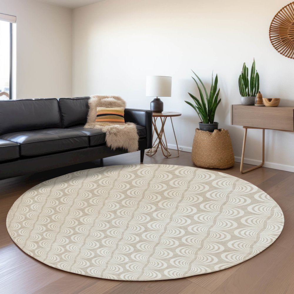 Premium Machine Washable Mayfield AMF1055 Beige 8' x 8' Round Rug. Picture 5