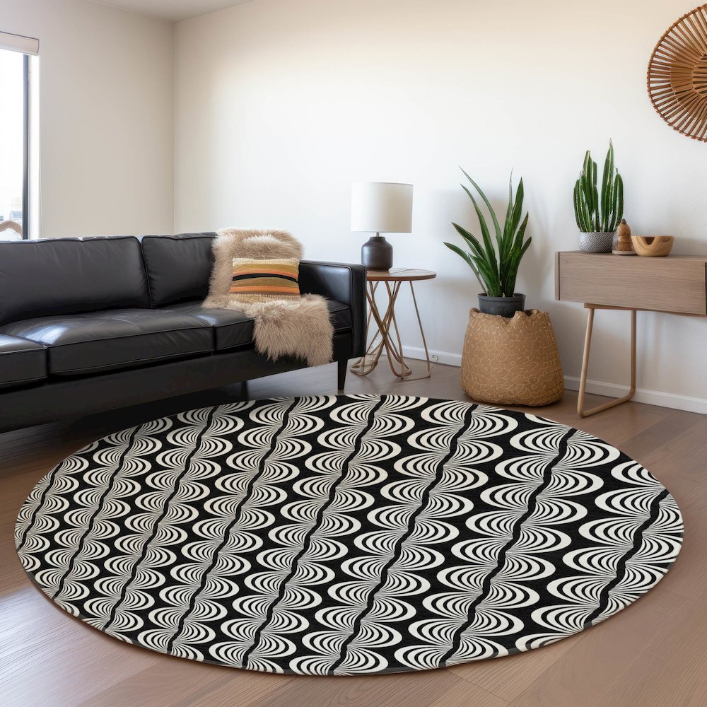 Premium Machine Washable Mayfield AMF1055 Black 8' x 8' Round Rug. Picture 5
