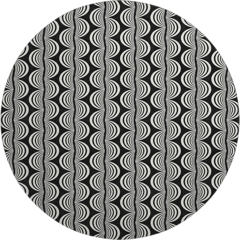 Premium Machine Washable Mayfield AMF1055 Black 8' x 8' Round Rug. Picture 1