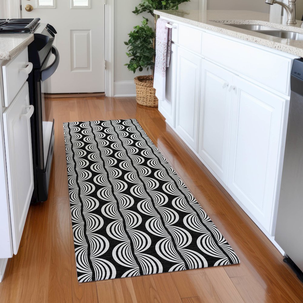 Premium Machine Washable Mayfield AMF1055 Black 2'3" x 7'6" Runner Rug. Picture 5