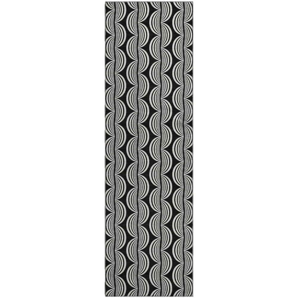 Premium Machine Washable Mayfield AMF1055 Black 2'3" x 7'6" Runner Rug. Picture 1