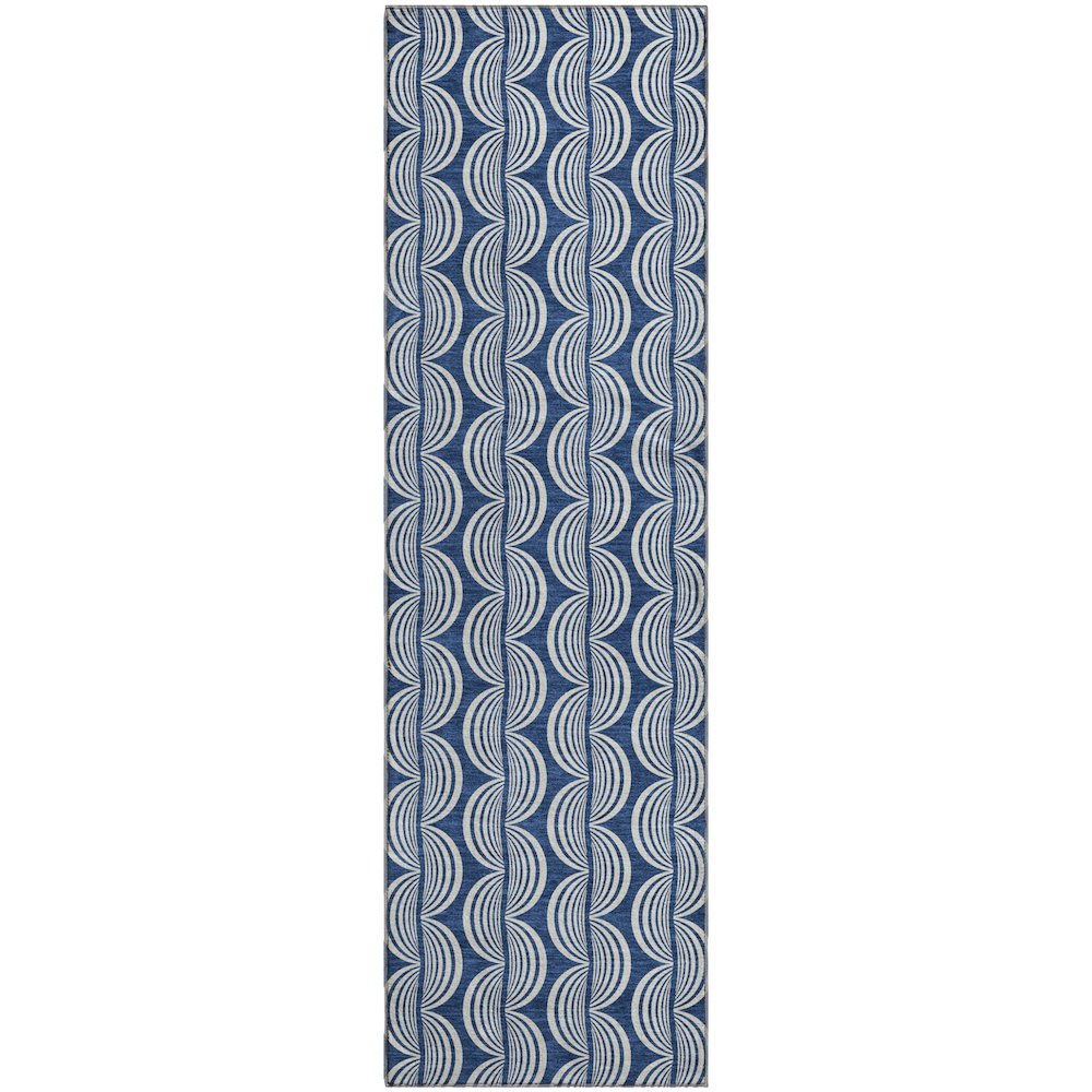 Premium Machine Washable Mayfield AMF1055 Navy 2'3" x 7'6" Runner Rug. Picture 1