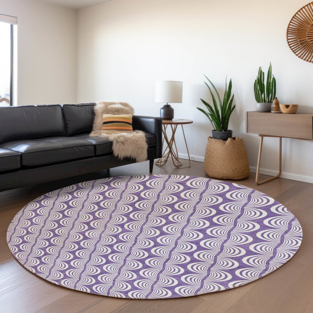 Premium Machine Washable Mayfield AMF1055 Purple 8' x 8' Round Rug. Picture 5