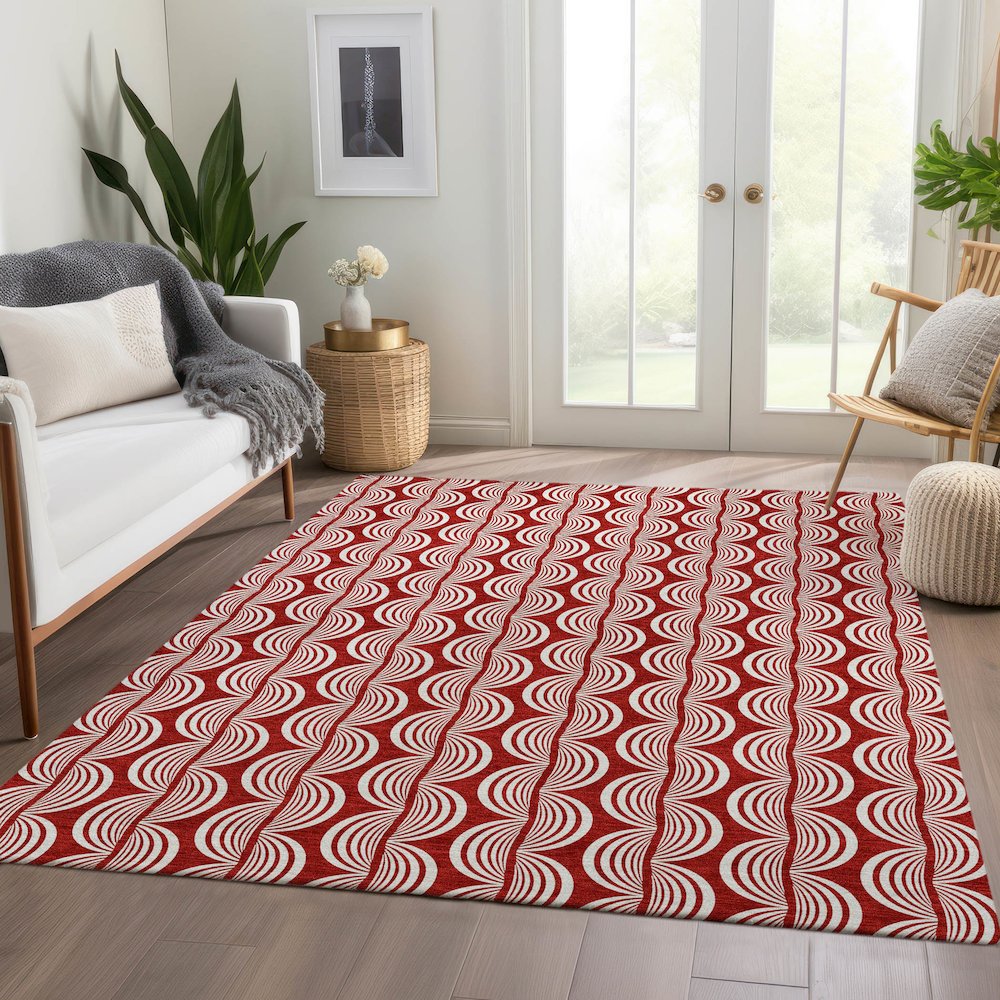 Premium Machine Washable Mayfield AMF1055 Red 2'6" x 3'10" Rug. Picture 6