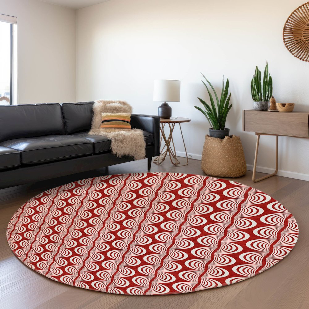 Premium Machine Washable Mayfield AMF1055 Red 8' x 8' Round Rug. Picture 5