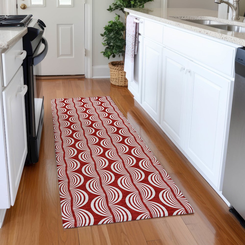 Premium Machine Washable Mayfield AMF1055 Red 2'3" x 7'6" Runner Rug. Picture 5