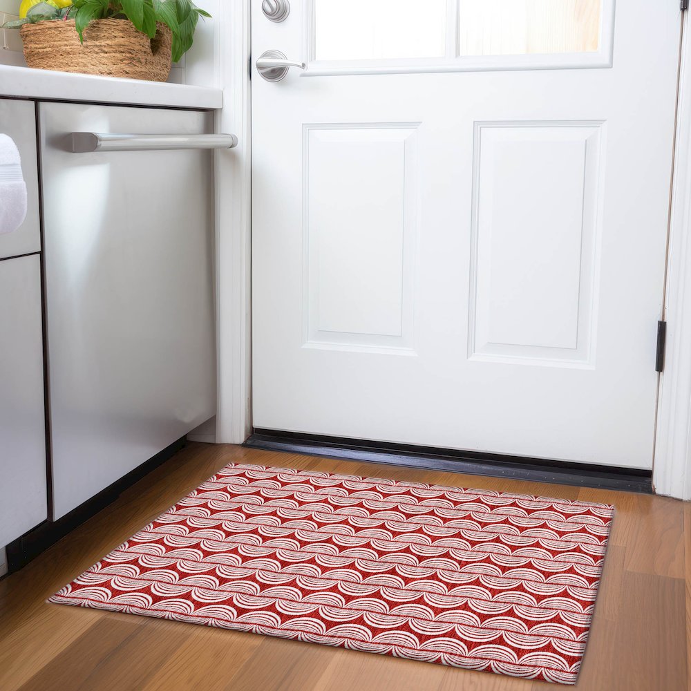Premium Machine Washable Mayfield AMF1055 Red 1'8" x 2'6" Rug. Picture 5