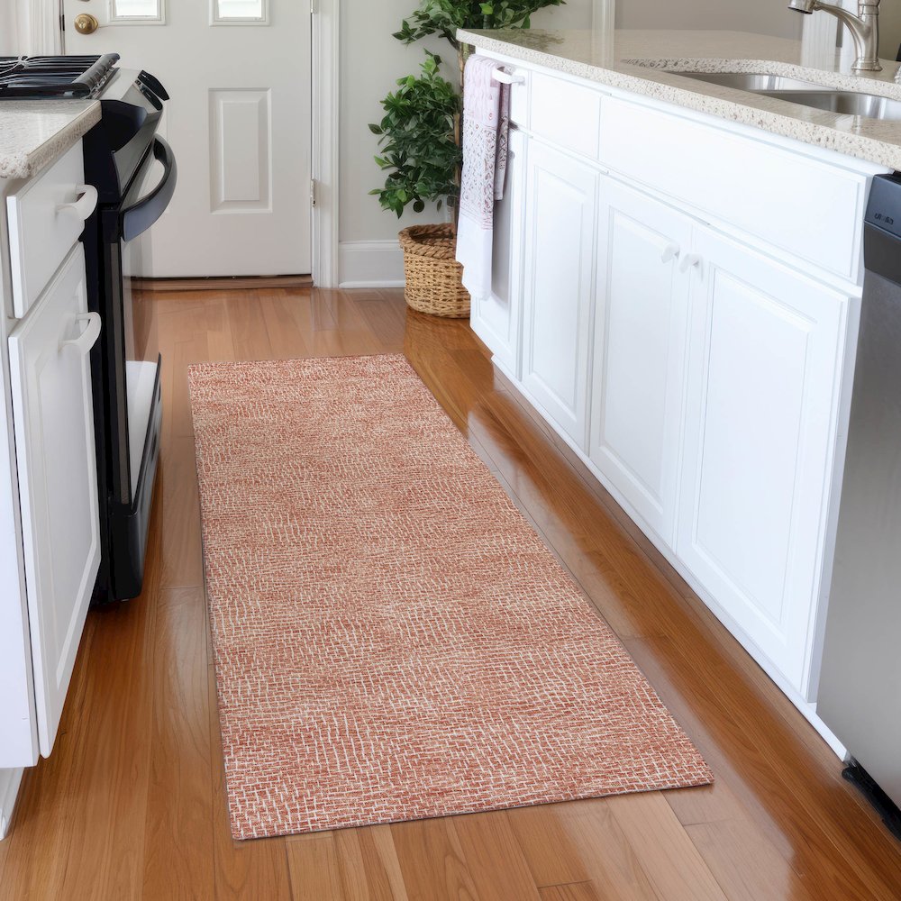 Premium Machine Washable Mayfield AMF1057 Copper 2'3" x 7'6" Runner Rug. Picture 5