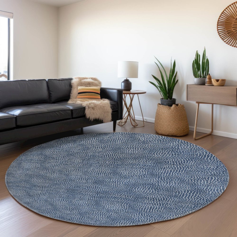 Premium Machine Washable Mayfield AMF1057 Navy 8' x 8' Round Rug. Picture 5