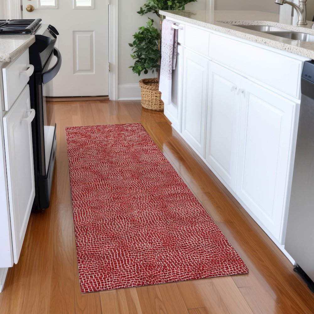Premium Machine Washable Mayfield AMF1057 Red 2'3" x 7'6" Runner Rug. Picture 5