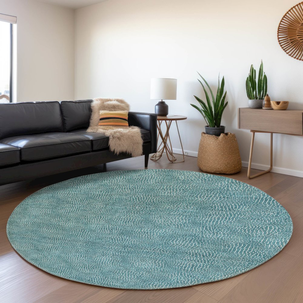 Premium Machine Washable Mayfield AMF1057 Teal 8' x 8' Round Rug. Picture 5