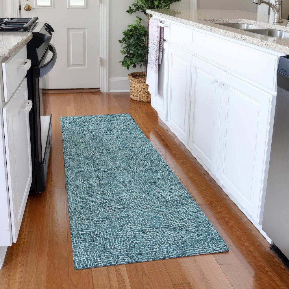 Premium Machine Washable Mayfield AMF1057 Teal 2'3" x 7'6" Runner Rug. Picture 5