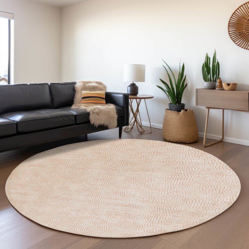 Premium Machine Washable Mayfield AMF1058 Peach 8' x 8' Round Rug. Picture 5