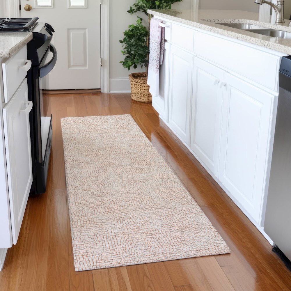 Premium Machine Washable Mayfield AMF1058 Peach 2'3" x 7'6" Runner Rug. Picture 5
