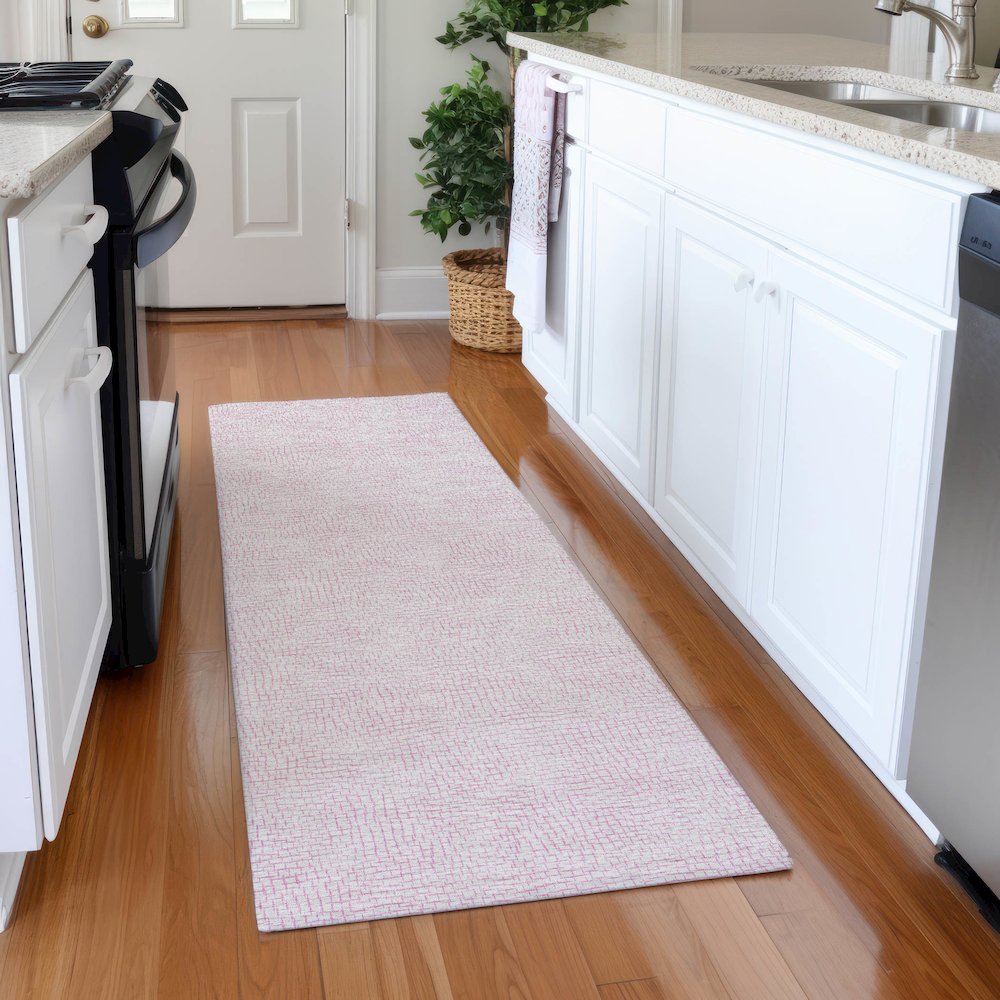 Premium Machine Washable Mayfield AMF1058 Pink 2'3" x 7'6" Runner Rug. Picture 5