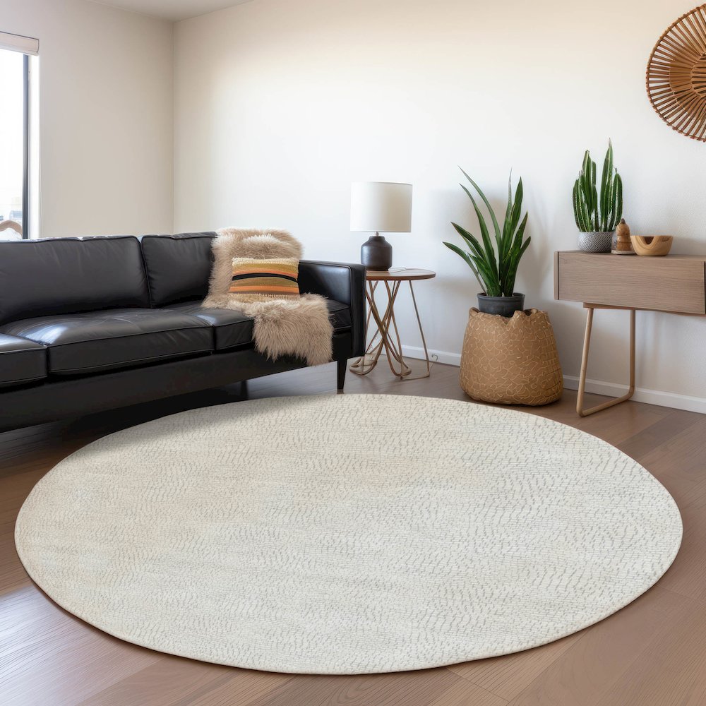 Premium Machine Washable Mayfield AMF1058 Silver 8' x 8' Round Rug. Picture 5