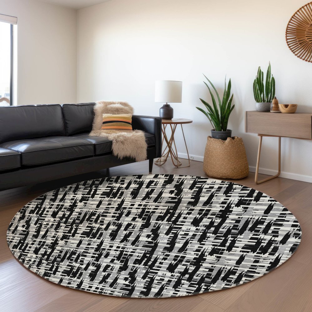 Premium Machine Washable Mayfield AMF1059 Black 8' x 8' Round Rug. Picture 5
